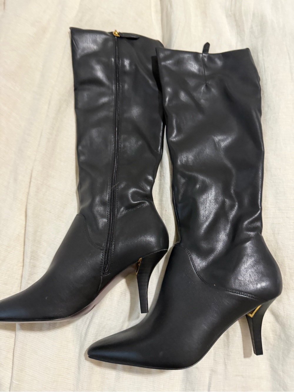 Franco Sarto Black Pointed-Toe Knee-High Heeled Boots